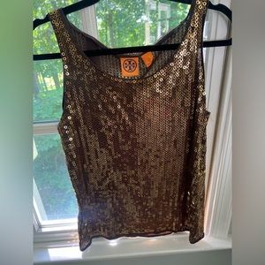 Tory Burch sequin tank top brown with hints of gold